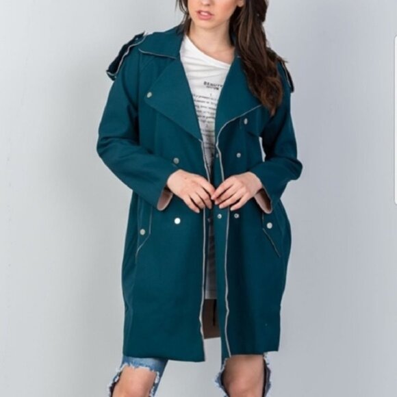 Teal Button front Jacket - Picture 3 of 4